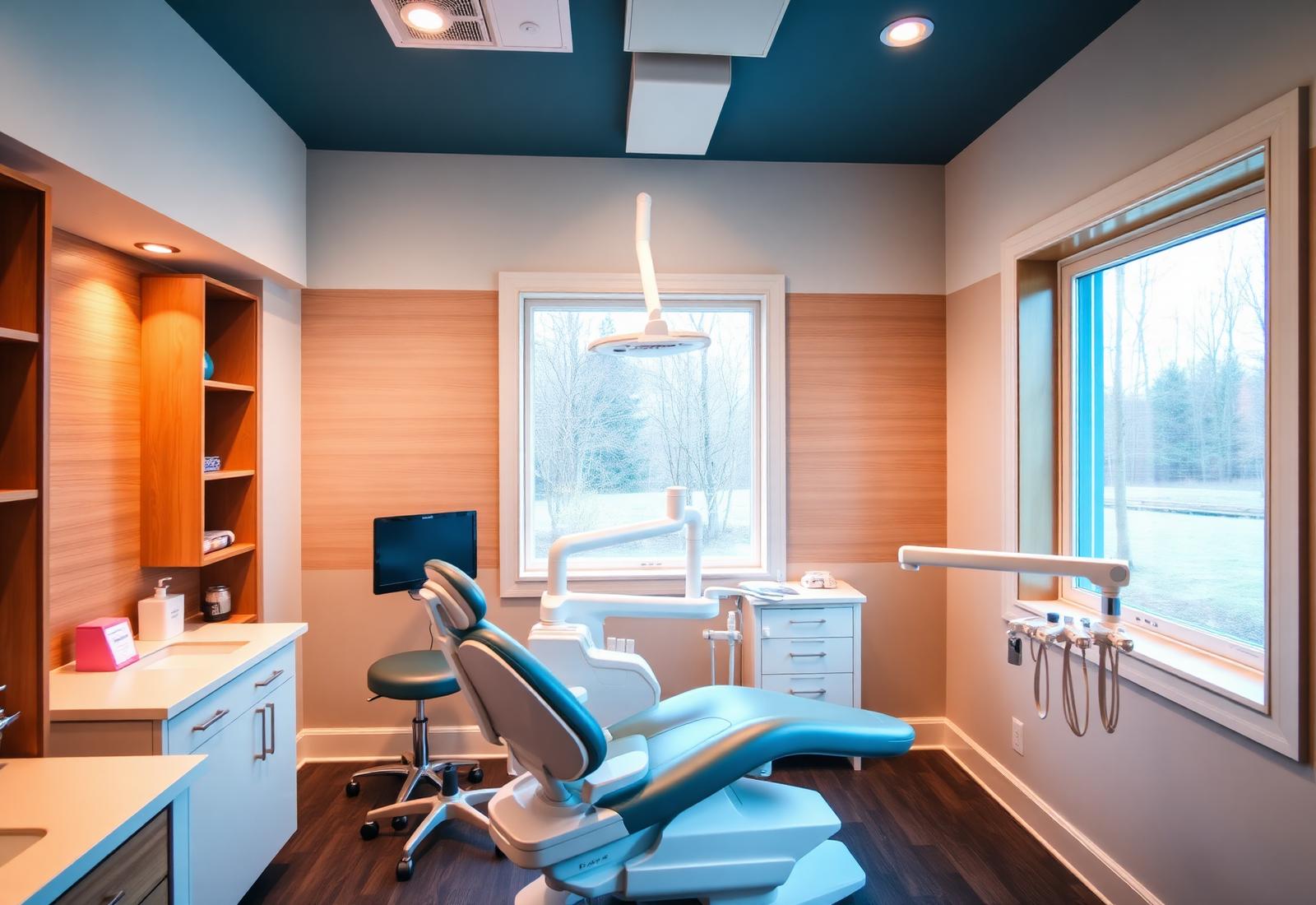 Bright, modern treatment room at The Dental Specialists in Newton