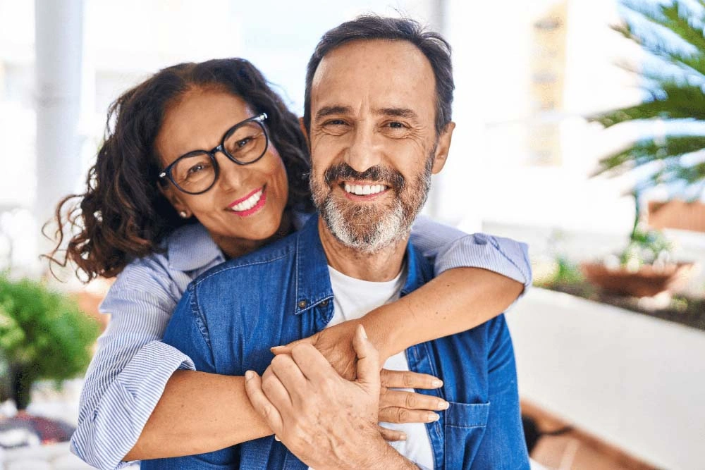 Smiling couple seated together